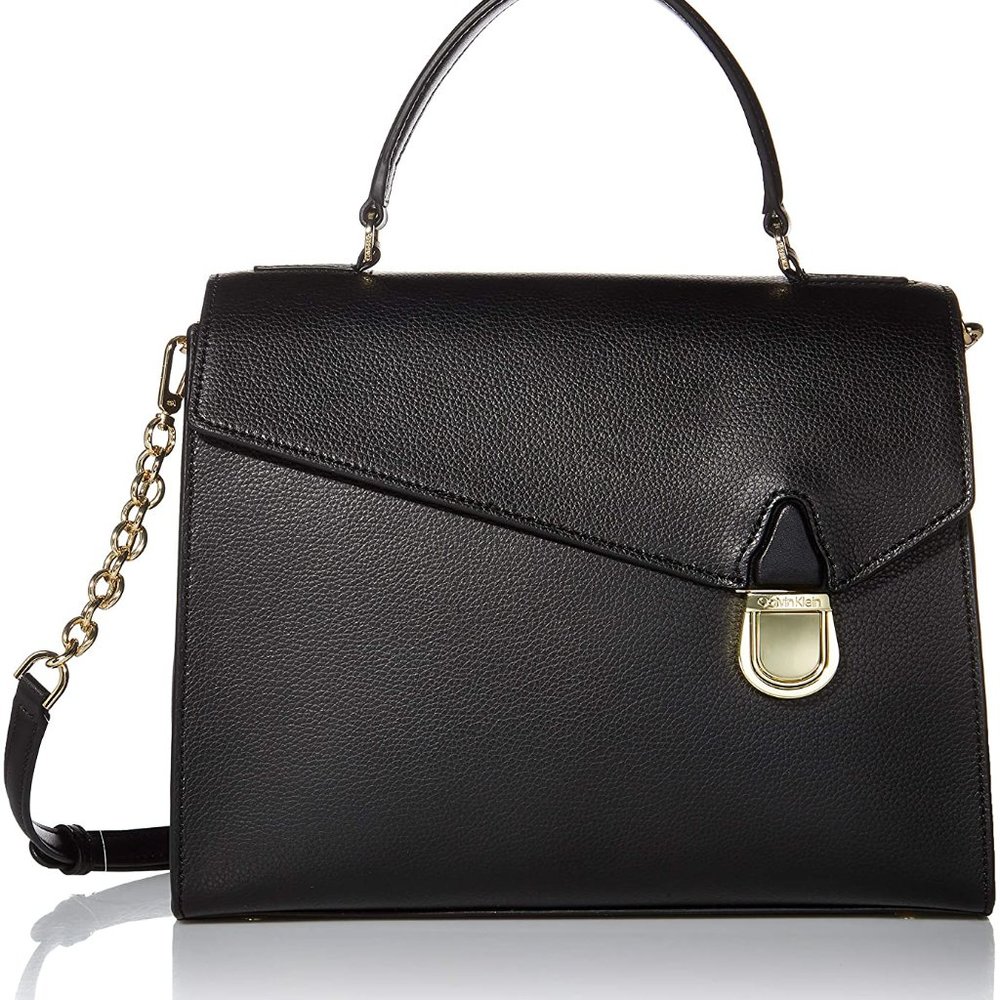 SOLD! Calvin Klein NWT Iris Leather Satchel Handbag - Picture 1 of 10